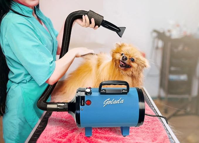 High Velocity Professional Dog Grooming Dryer,Adjustable Temperature and Speed Hair Dryer for Pets with 4 Nozzles