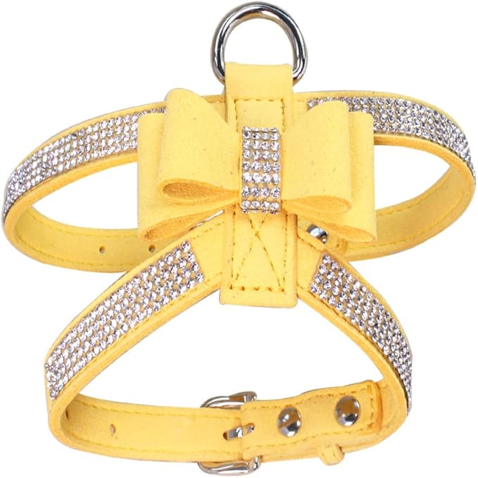 Weimostar Bow Tie Dog Harness Rhinestone Crystal Soft Bling Sparkly Diamond Jewel for XS Small Breed Girls Pet Cat Puppy Female Kitten Yellow XXS