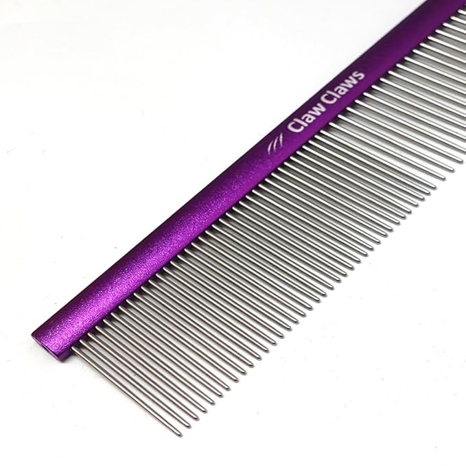 Greyhound Grooming Purple Comb for Dogs and Cats, Removing and Shedding Matted, Tangled Hair, Metal Oval Handle with Stainless Steel Pins