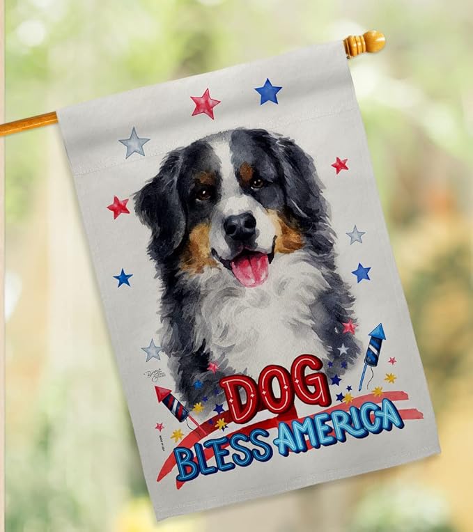 Breeze Decor Patriotic Bernese Mountain Garden House Flag-Kit Dog Puppy Spoiled Paw Canine Fur Pet Nature Farm Animal Creature Decoration Banner Small Yard Gift Double-Sided, Made in USA