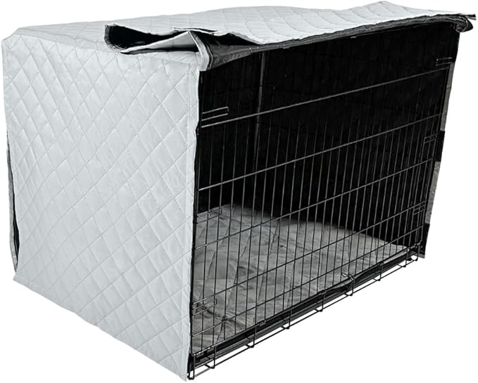4Knines Dog Crate Cover, Water Resistant Pet Kennel Protector, Quilted (Grey, 48")
