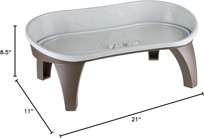 PETMAKER Elevated Pet Feeding Tray with splash guard and non-skid feet 21in x 11in x 8.5in, Brown