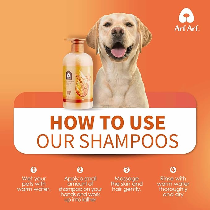 Arf Arf Dog Shampoo Softening Formula, Soften & Fluffy Oatmeal 16oz, Detangling & Coat Protection, Honey-Infused, Pet-Friendly, Ideal for Long Fur, Suitable for All Breeds and Ages - 16oz
