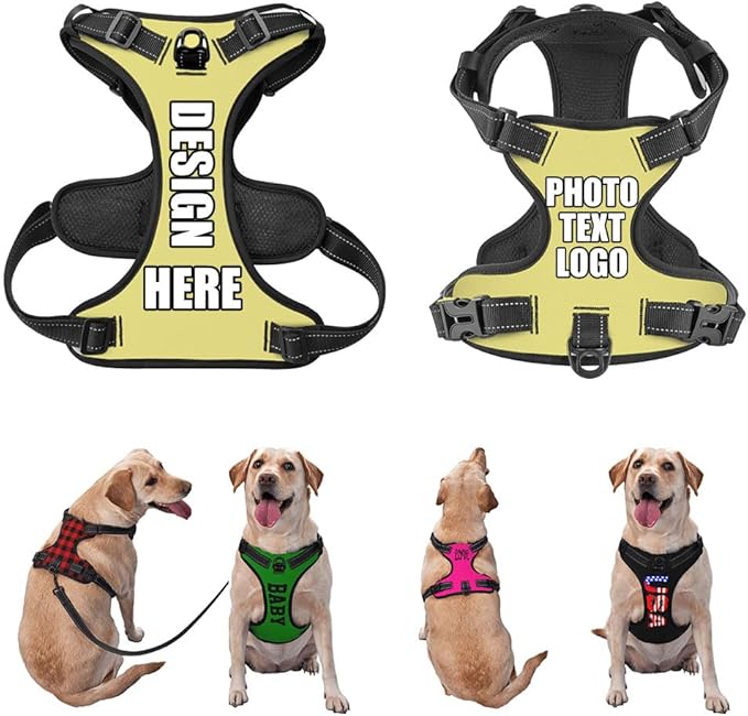 Personalized Dog Vests Customization for Puppy Medium Large Sized Dogs, Customize No Pull Dog Harnesses with Easy and Adjustable Wearing Buckles, Khaki, S