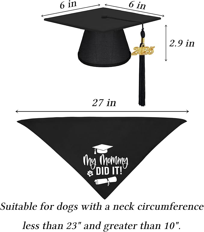 STMK Graduation Dog Cap with 2024 Tassels - Cap & My Mommy Did It Bandana for Small, Medium & Large Dogs (Black)