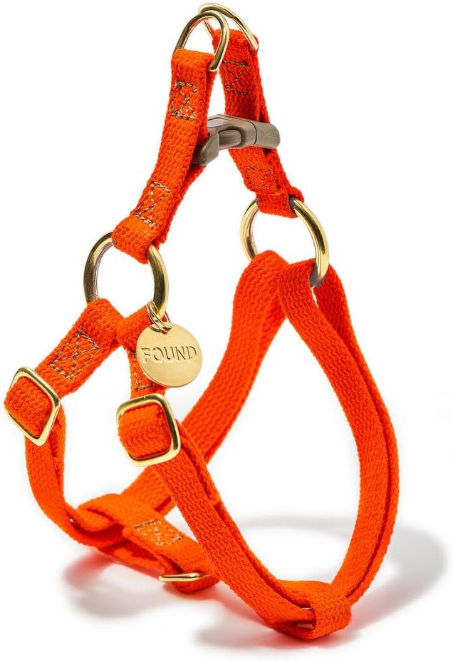 Found My Animal - Orange Cotton Cat & Dog Harness (Extra Large) - Hand Dyed & Crafted Dog Harness - Adjustable, Pet Harness with Solid Brass Rings & Buckle - Dog Training Harness - Made in USA