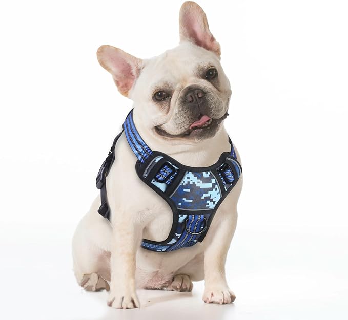 BUMBIN Dog Harness for Large Dogs, No Pull Adjustable No Choke Pet Vest with Dog Leash Fit Smart Reflective Pet Walking Harness for Training Easy Control Soft Handle Blue Camo S