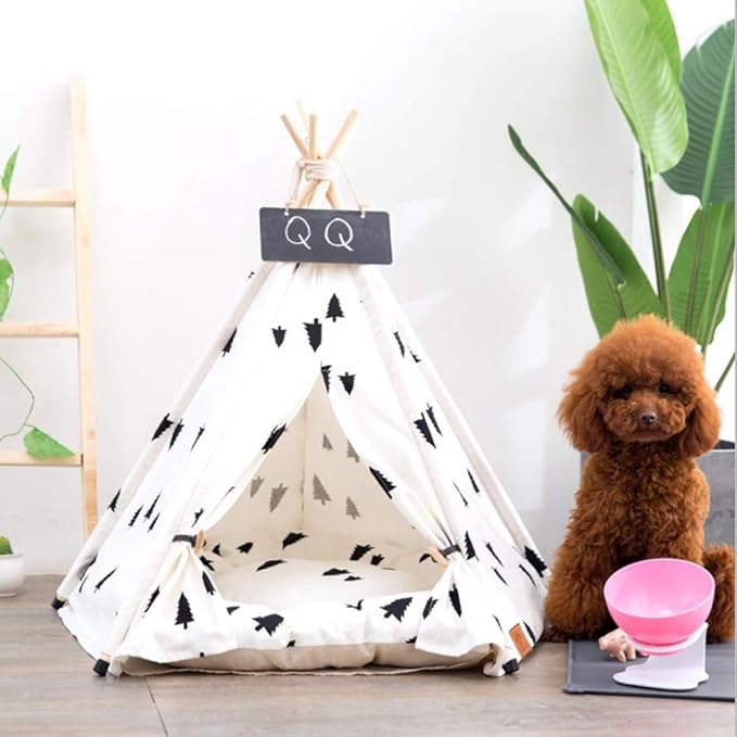 Pet Teepee Tent for Dogs, Dog Cat Teepee Bed, Portable &Washable Dog Houses Indoor Outdoor Puppy Beds for Small Dogs Cats Rabbits with Cushion and Blackboard