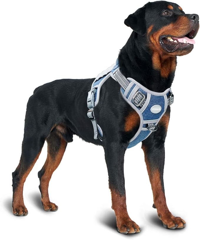 AUROTH Tactical Dog Harness for Small Medium Large Dogs No Pull Adjustable Pet Harness Reflective K9 Working Training Easy Control Pet Vest Military Service Dog Harnesses (XL, Denim Blue)