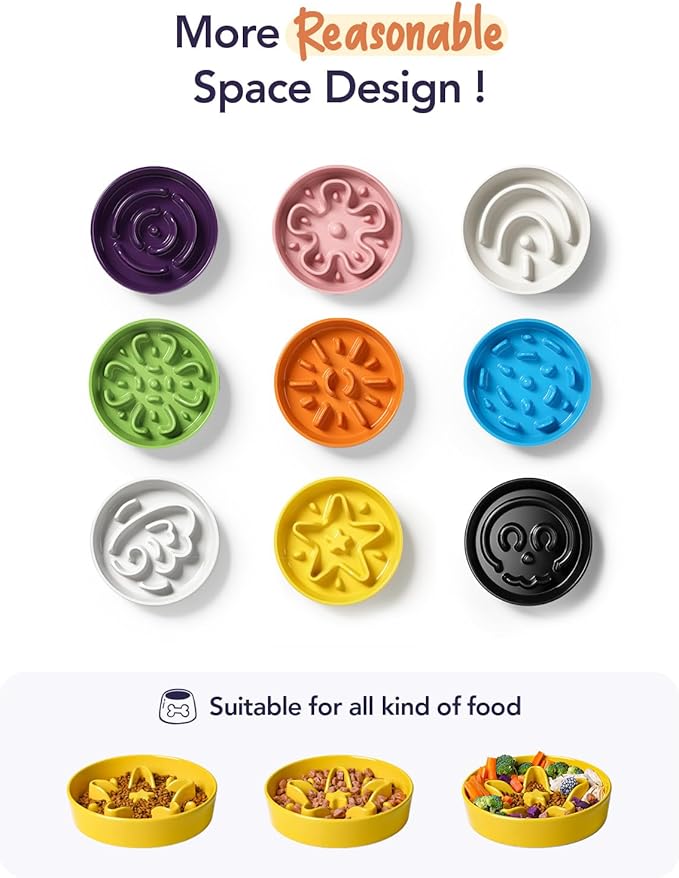 LE TAUCI Slow Feeder Dog Bowls Ceramic, 3 Cups Slow Feeding Dog Bowl Medium Large Breed, Maze Dog Bowl for Fast Eaters, Dog Dishes to Slow Down Eating, Puzzle Dog Food Bowl, Dog Maze Bowl, Star Yellow