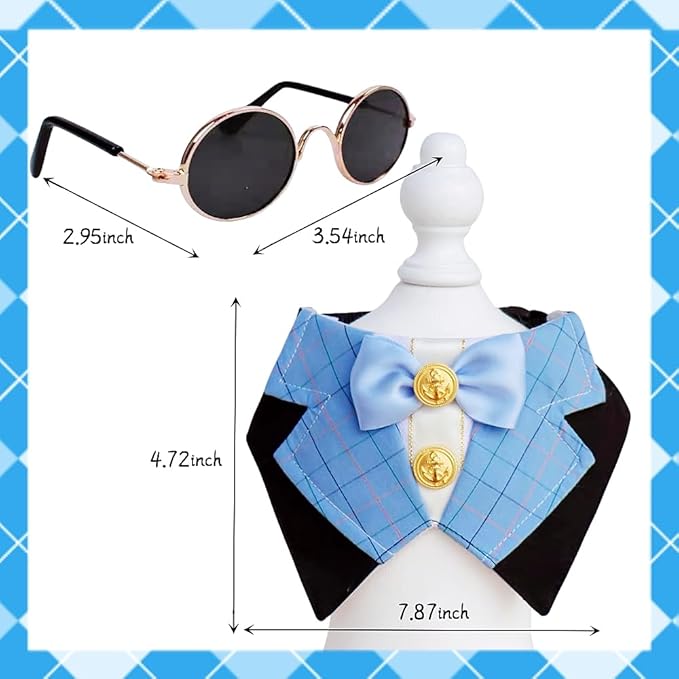 Dog Tuxedo Formal Cat Birthday Costume Cat Dog Formal Wedding Attire (Blue)