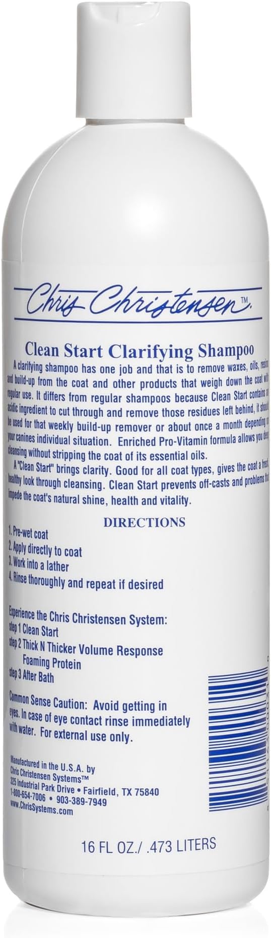Chris Christensen Clean Start Clarifying Dog Shampoo - Pro-Vitamin Formula That Won’t Strip The Coat! Removes Product Build-up, Waxes, Oil and Dirt (16 Ounces)