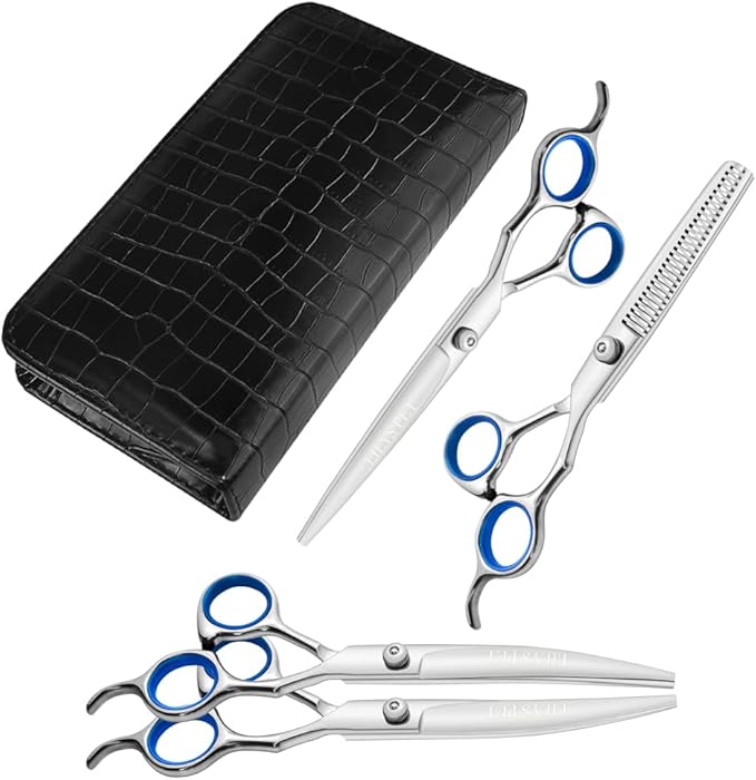 LILYS PET Professional PET DOG Grooming scissors suit,RED ring, Cutting&Curved&Thinning shears (Blue Ring 7.0")