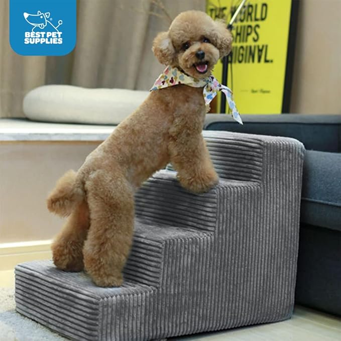 Best Pet Supplies Dog Stairs for Small Dogs & Cats, Foam Pet Steps Portable Ramp for Couch Sofa and High Bed Non-Slip Balanced Indoor Step Support, Paw Safe No Assembly - Gray, 4-Step