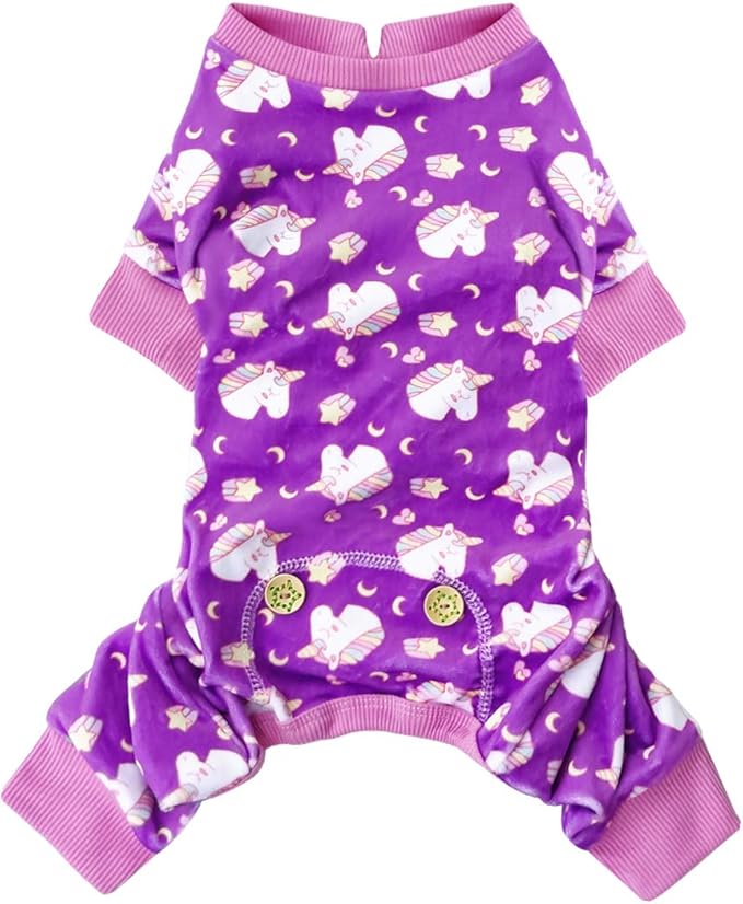 KYEESE Dog Pajamas Velvet Dog Pajamas Small Sized Dogs Dogs Pjs with Unicorn Pattern Soft Doggie Jammies Stretchy Doggie Clothes Puppy Onesie Comfy Pet Coat Pet Costume, X-Small