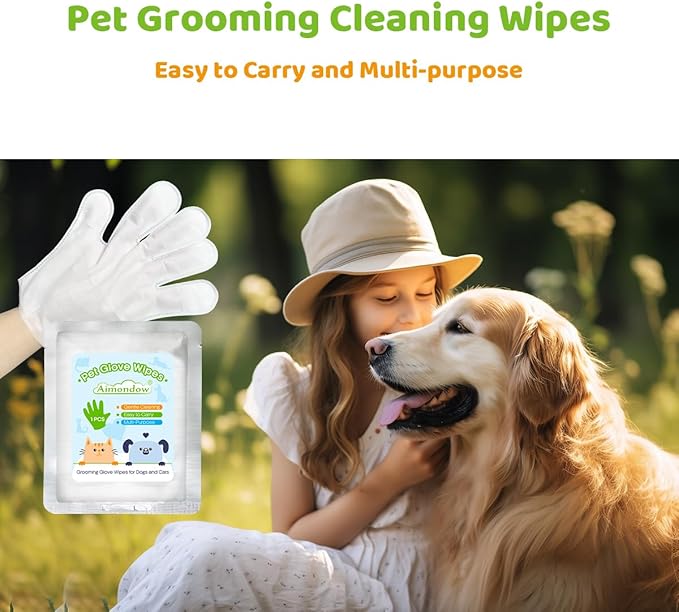 Bathing Wipes Glove for Dogs Cats, 12 PCS Dog Cleaning Glove Wipes with Grooming Fur, Dog Wipes Washing Gloves, Cat Cleaning Grooming Gloves for Daily Care and Traveling
