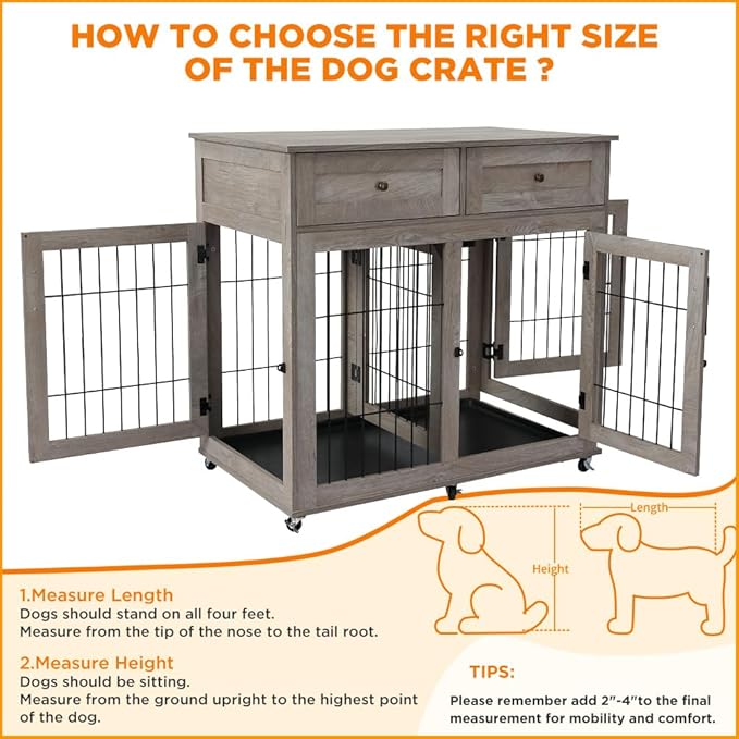Double Dog Crate Furniture with 2 Drawers,Wooden Dog Crate End Table,2 Dogs Wooden Dog Cage Dog House for Small/Medium/Large