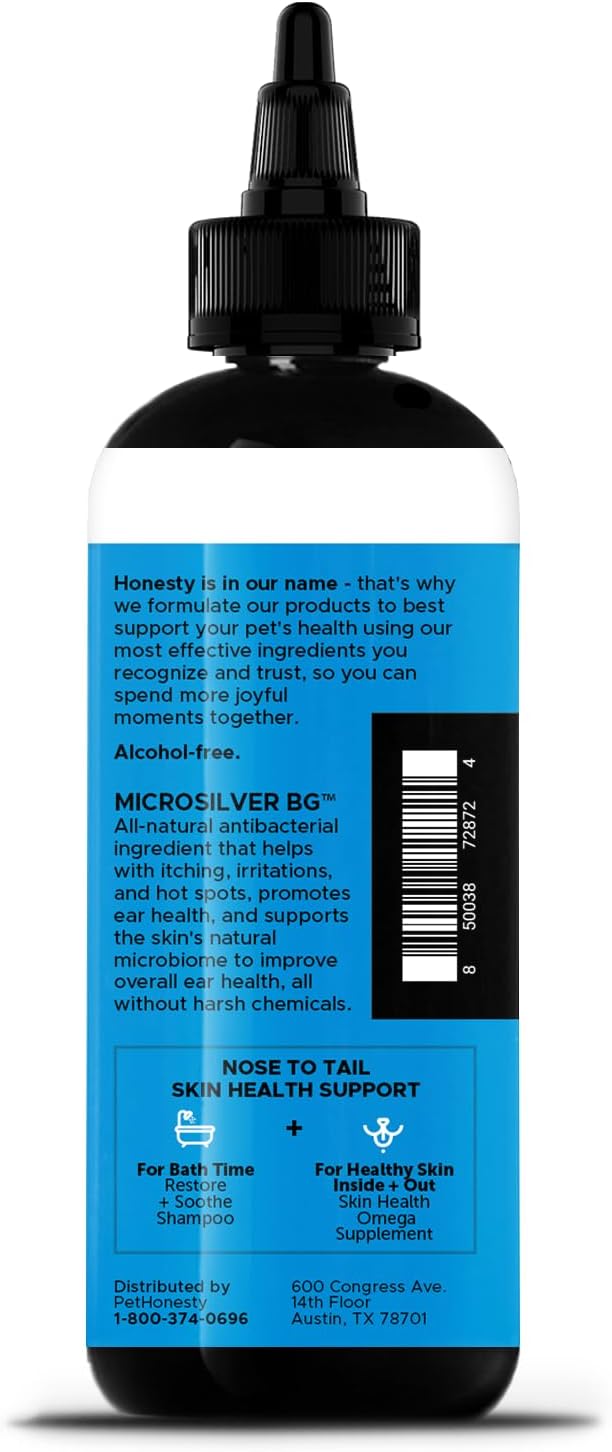 Pet Honesty Restore + Soothe Ear Cleaner for Dogs & Cats, Soothes Itching, Gentle on Sensive Ears, Irritation and Aches (Aloe Vera) - 4oz