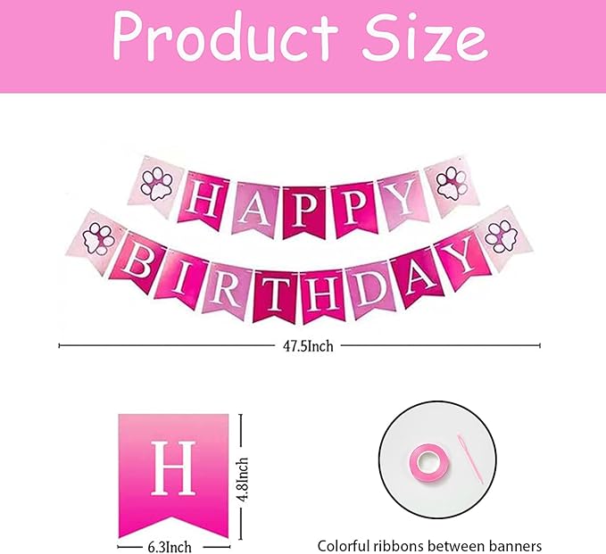Petank Dog Birthday Party Decorations,Pet Birthday Party Supplies with Cute Pink Tutu Skirt Outfit,Happy Birthday Banner,Crown Hat for Dog Birthday Set (Pink)