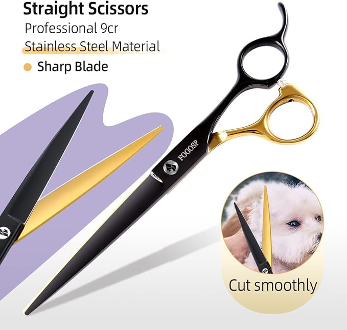 Dog Grooming Scissors Kit for Small Dogs, Black and Gold Two-Color Blender Shears Curved Scissors Straight Scissors 3pcs Set(Black&Gold,Kit)