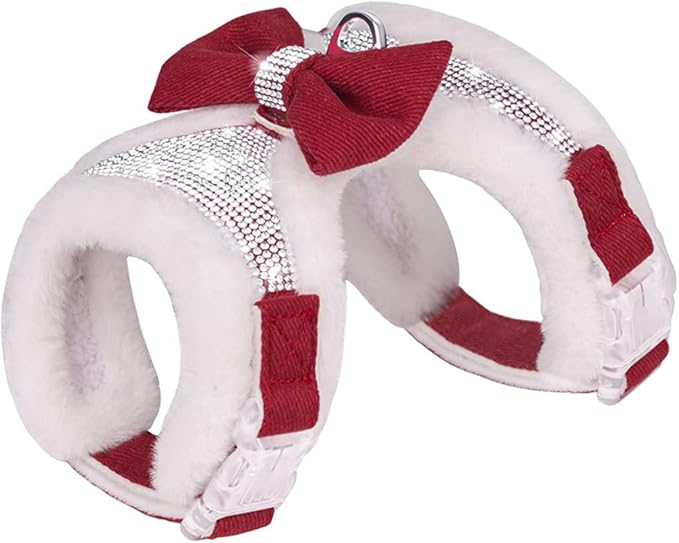 Plush Chest Straps for Dogs, Rhinestone Winter Dog Harness, Vest Bow Harness for Small Medium Dogs