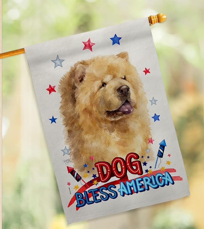 Breeze Decor Patriotic Cream Chow House Flag Set Dog Puppy Spoiled Paw Canine Fur Pet Nature Farm Animal Creature Decoration Banner Small Garden Yard Gift Double-Sided, Made in USA