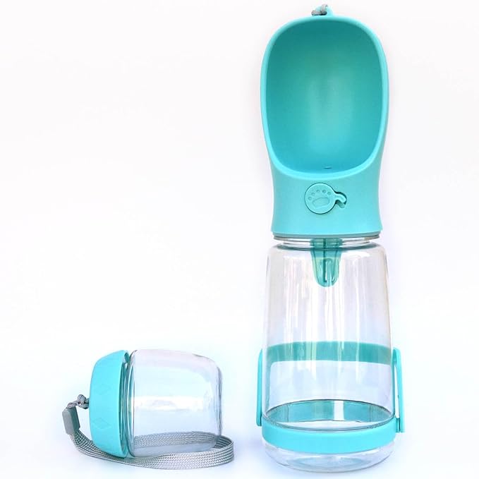 Dog Water Bottle with Food Container Holder, Travel Puppy Drinking Bowl, Portable Pet Water Dispenser, Patented Design, Food Grade Plastic 19 oz Water Bottle+100g Snack cans