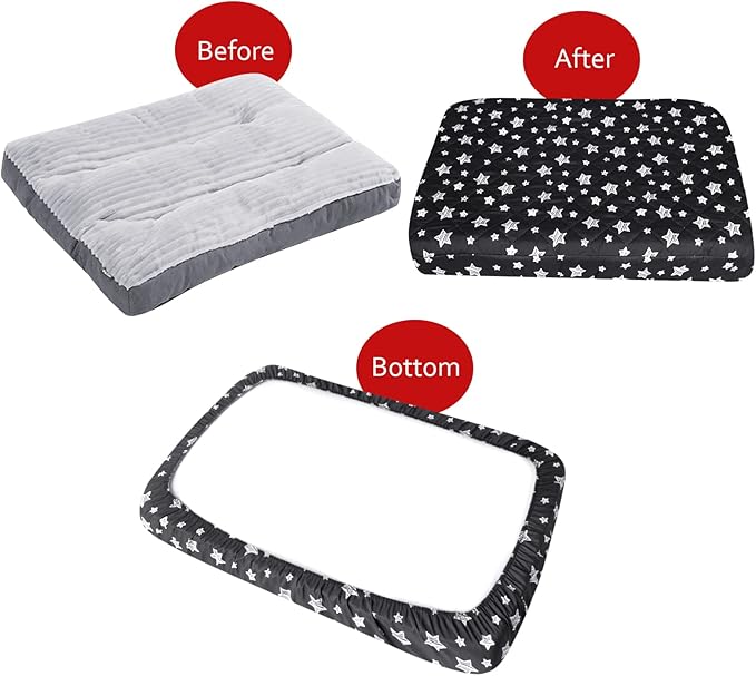 Dog Bed Covers Replacement Washable Pet Hair Easy to Remove, Waterproof Dog Bed Covers Noiseless Quilted, Pet Bed Cover Lovely Black Star Print, Puppy Bed Cover 16x25 Inches, for Dog/Cat, Cover Only