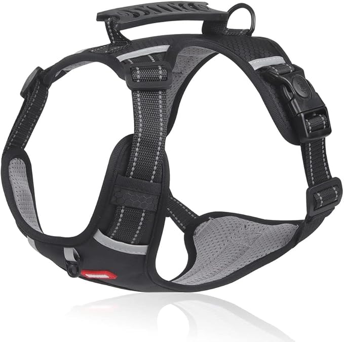 Dog Harness, No Pull Service Vest, Reflective Strips, Control Handle, Soft Padded, Adjustable and Comfortable for Easy Walking (Black, Large)