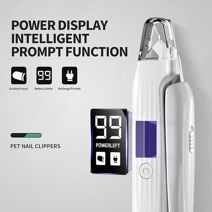3-in-1 Electric Pet Nail Clipper & Grinder - HD LED Display & High-Hardness Blades | Rechargeable & Ultra-Quiet for All Pets (White)