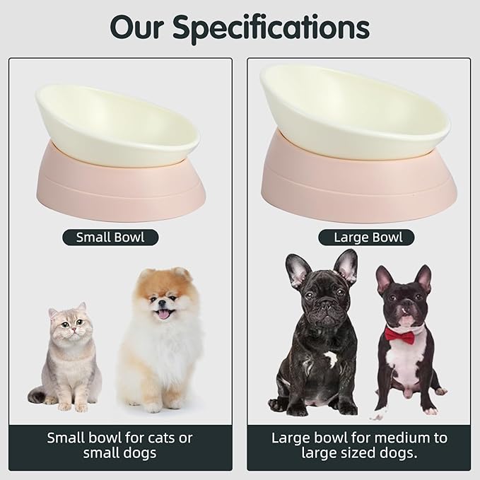 Bulldog Bowl Anti-Slip Dog Cat Dish Detachable Rubber Dog Bowl Pet Sterile Tilted Pet Feeder Slope Base (Lightpink, 3.5 Cup (Medium/Large Dog))