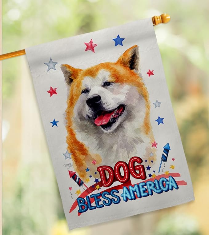 Breeze Decor Patriotic Akita Garden House Flag Kit Dog Puppy Spoiled Paw Canine Fur Pet Nature Farm Animal Creature Decoration Banner Small Yard Gift Double-Sided, Made in USA