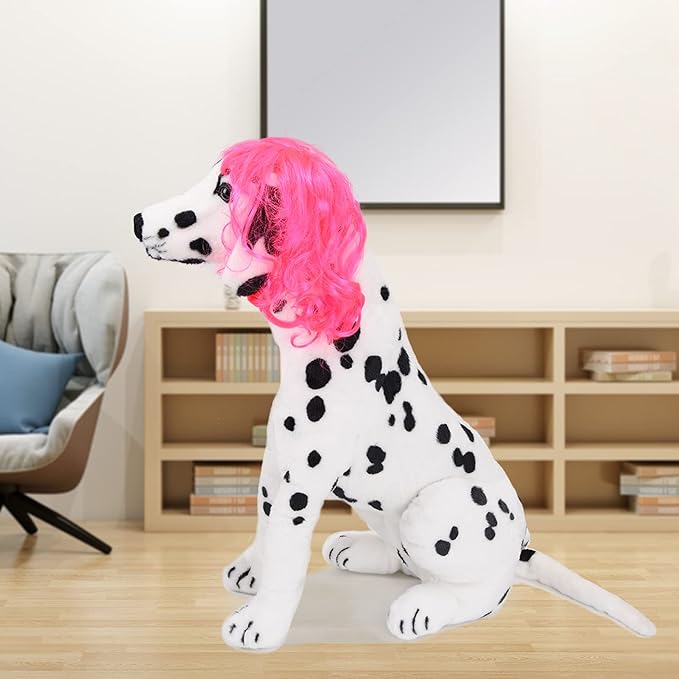Funny Dog Cat Cosplay Wig, Pet Wigs for Halloween, Christmas, Parties, Festivals, Dog Wigs for Small Medium and Large Dogs(Rose Red Long Curly Hair)