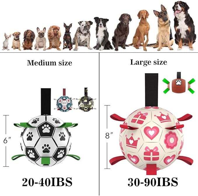 QDAN Pink Dog Toys Soccer Ball with Straps,Interactive Dog Toys for Tug of War,Valentines Gift Puppy Birthday Gifts,Dog Tug Toy,Dog Water Toy,Durable Dog Balls for Medium & Large Dogs(8 Inch)