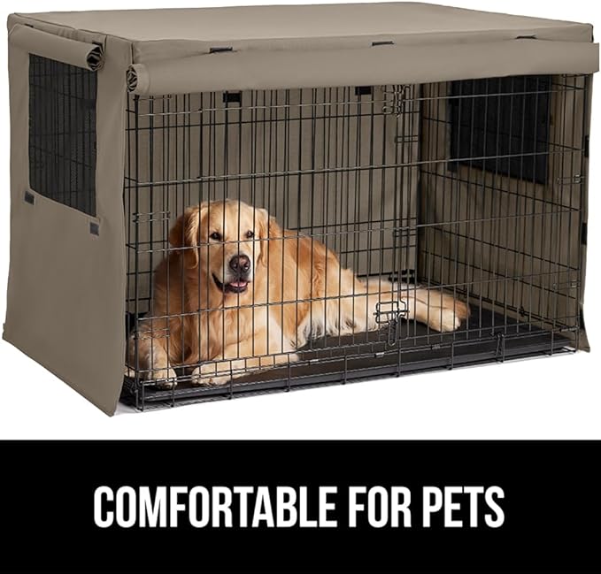 Gorilla Grip Dog Crate Covers Compatible with Amazon Basics Dog Crates, All Sides Open, Privacy Cover Fits 36" Wire Kennel, Breathable Mesh Windows, Light Reducing Puppy Training Cage Topper, Taupe