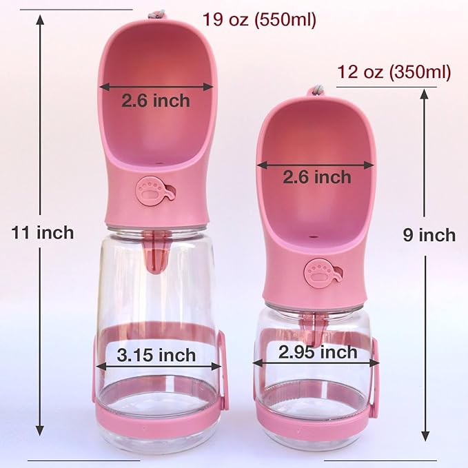 Dog Water Bottle with Food Container Holder, Travel Puppy Drinking Bowl, Portable Pet Water Dispenser, Patented Design, Food Grade Plastic 19 oz Water Bottle+100g Snack cans