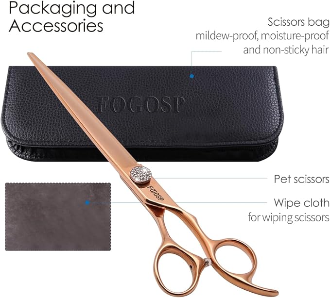 Rose Gold Titanium Professional 8'' Straight Dog Grooming Scissors Long Large Grooming Shears for Dogs Pet Japan 440C Right Handed Dog Hair Cutting Scissors for Poodle(8,Straight)