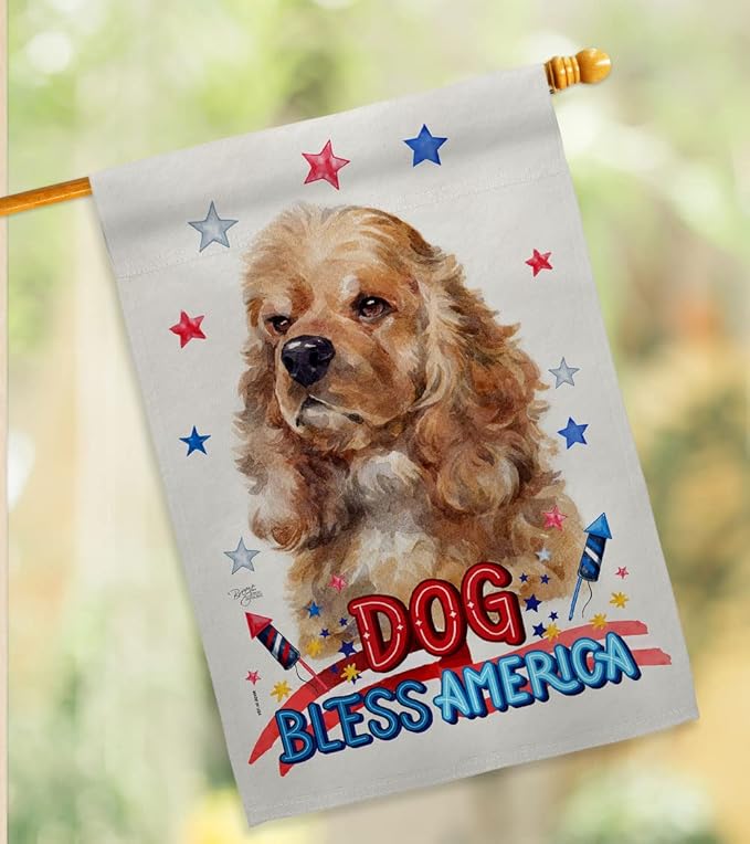 Breeze Decor Patriotic Cocker Spaniel Garden House Flag-Set Dog Puppy Spoiled Paw Canine Fur Pet Nature Farm Animal Creature Decoration Banner Small Yard Gift Double-Sided, Made in USA