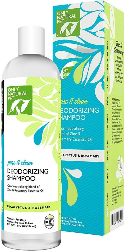 Only Natural Pet Pure and Clean Deodorizing Shampoo for Dogs - pH Balanced Dog Shampoo, Eucalyptus & Rosemary Scent - 12 fl oz Bottle