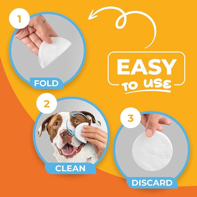 Dog Eye Wipes - Hypoallergenic Face & Eye Wipes for Dogs and Puppy - Pet Tear Stain Remover and Cleaner - Gently Cleans and Removes Discharge, Crust, and Gunk