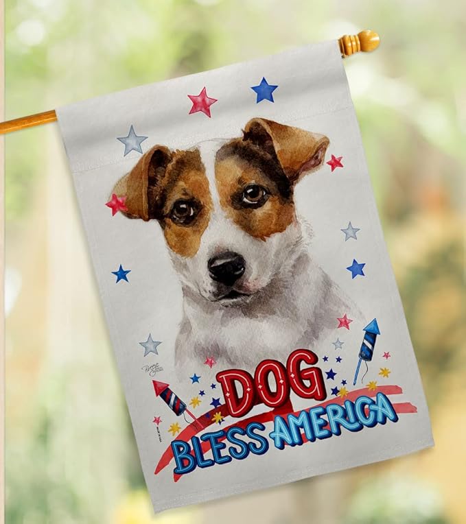 Breeze Decor Patriotic Russell Terrier Garden House Flag-Kit Dog Puppy Spoiled Paw Canine Fur Pet Nature Farm Animal Creature Decoration Banner Small Yard Gift Double-Sided, Made in USA
