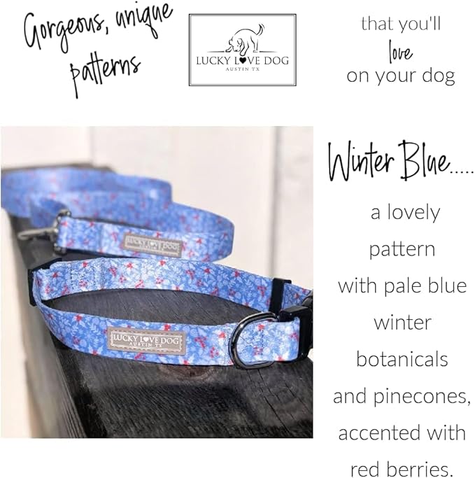 Lucky Love Dog Winter Themed Martingale Collar, Premium No Slip Collar, Snowflake Christmas Martingale Collar for Small Dogs - (Winterblue No Slip, S)