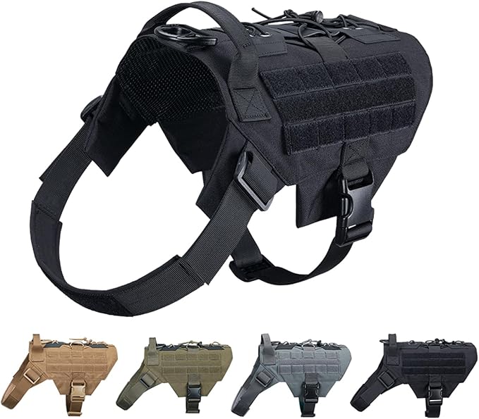 EXCELLENT ELITE SPANKER Dog Harness Tactical Military Dog Harness Adjustable No-Pull Dog Harness Training Hunting Dog Tactical Vest with Handle(BLK-L)