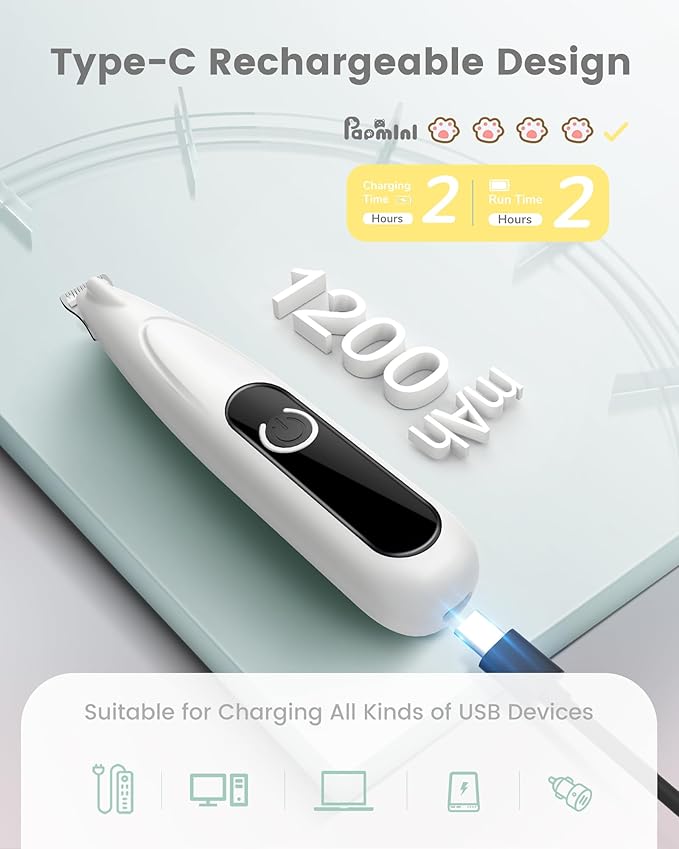 Dog Grooming Kit with LED Display, 35dB Ultra-Low Noise Dog Paw Trimmer, Cordless Hair Trimmer for Paws, Ears, Face, Rump with LED Light