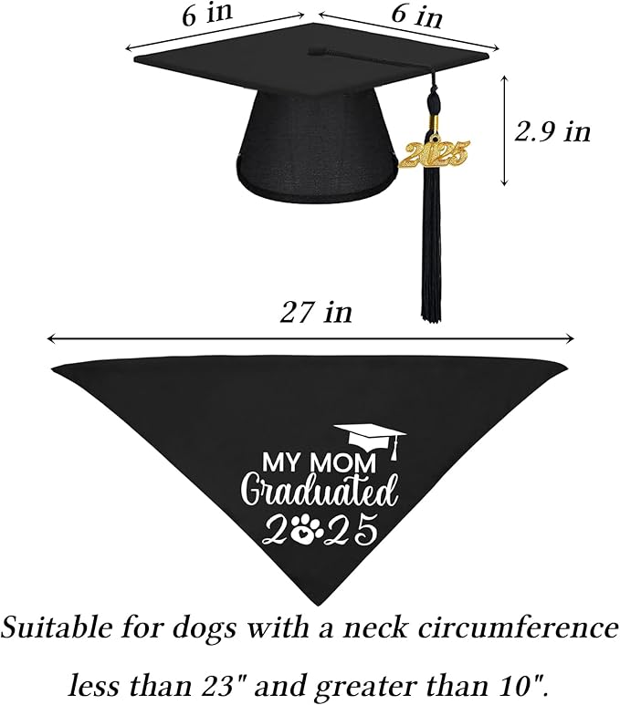 STMK Dog Graduation Cap Bandana, Graduation Dog Cap with 2025 Tassels Dog Graduation Outfits Gifts Graduation Bandana for Small Medium Large Dogs (Black, Cap & My Mom Graduated Bandana)