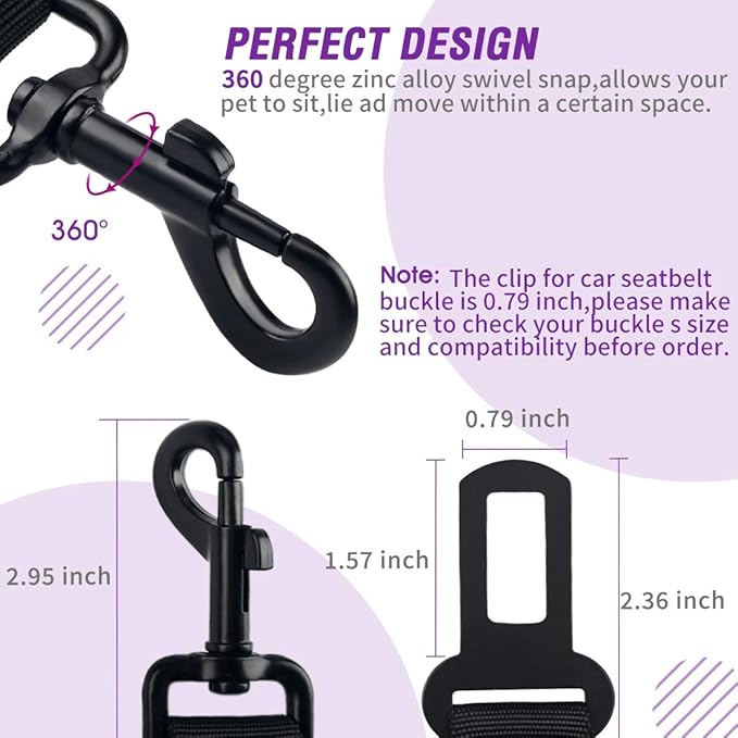 COOYOO Dog Seat Belt,3 Piece Set Retractable Dog Car Harness Adjustable Dog Seat Belt for Vehicle Nylon Pet Safety Seat Belts Heavy Duty & Elastic