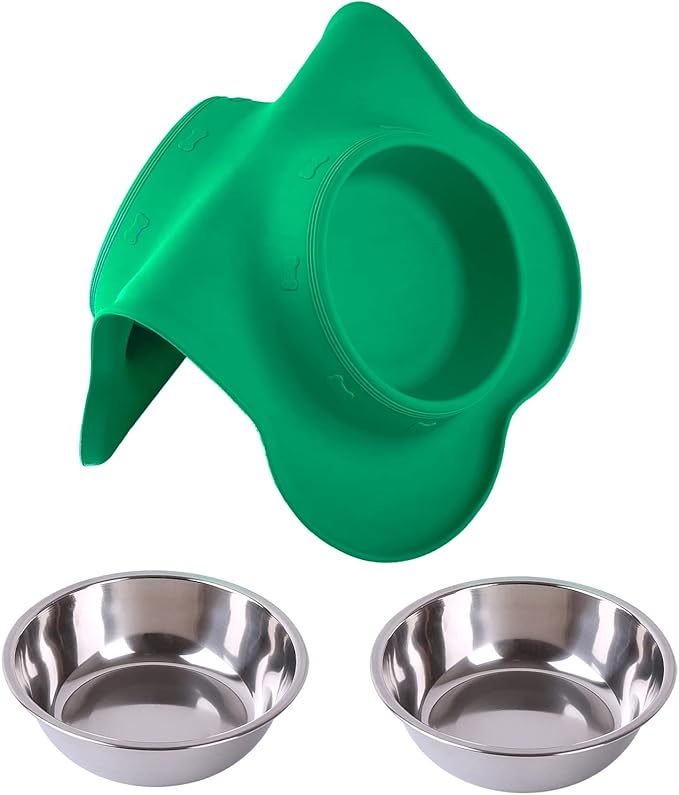 Hubulk Pet Dog Bowls 2 Stainless Steel Dog Bowl with No Spill Non-Skid Silicone Mat + Pet Food Scoop Water and Food Feeder Bowls for Feeding Small Medium Large Dogs Cats Puppies (Small, Hunter Green)