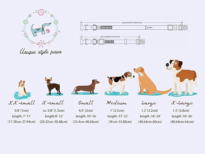 Uniqe Style Paws Christmas Grid Dog Collar, Female or Male Adjustable Dog Collar with Flower, Durable Floral Pattern Pet Collar for X-Large Dogs