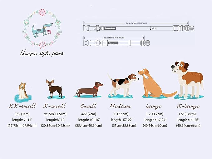 Uniqe Style Paws Christmas Grid Dog Collar, Female or Male Adjustable Dog Collar with Flower, Durable Floral Pattern Pet Collar for Small Dogs and Cats