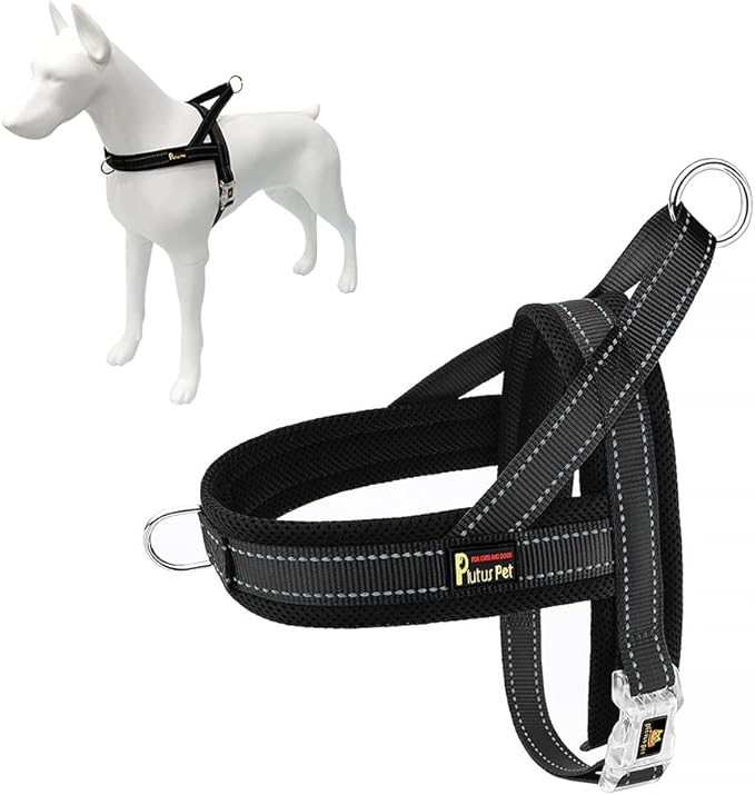 Plutus Pet No Pull Dog Harness with Breathable Mesh Padded, Adjustable Reflective Escape Proof Dog Harness, Quick Fit Dog Vest Harness for Small Medium Large Dogs(L, Black)